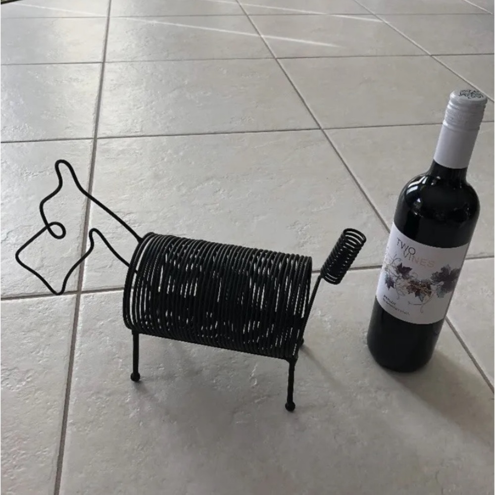 POTTERY BARN Black Metal Countertop Bottle Wine Rack DOG SCULPTURE NEW!
